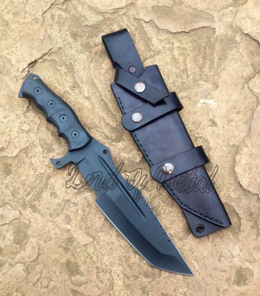 ACID WASHED BLACK FULL TANG SURVIVAL, OUTDOOR, CAMPING TRACKER KNIFE WITH SHEATH