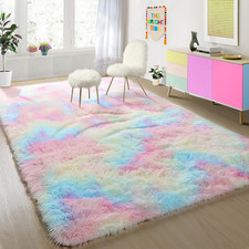 4x6 Rainbow Fluffy Plush Area Rug Shaggy Soft for Girls Bedroom Kids Room
