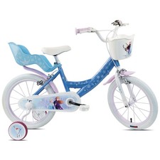 Image of Kids Disney Frozen Bike 16" Childrens Removable Stabilisers Blue Bicycle 5+ Yrs