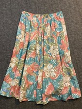 Vintage Koret Petites Womens Floral Print Elastic Waist Midi Skirt Size Large