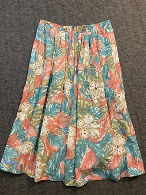 Vintage Koret Petites Womens Floral Print Elastic Waist Midi Skirt Size Large