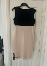 Zara Woman Bodycon Colourblock Dress Black/Beige Round Neck Knee Zip L