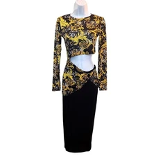NWT VERSACE Jeans Couture LOGO Midi Cocktail Club Dress 38 XS Baroque Cutout 