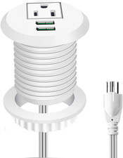 Desktop Power Grommet USB 2-Inch Hole 1 Outlet 2 USB Ports White