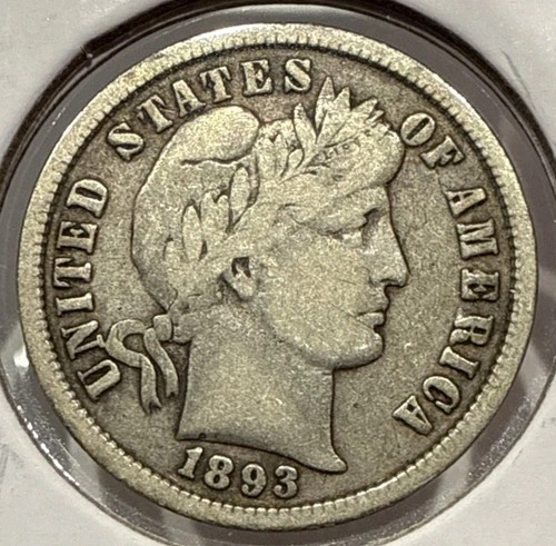 1893 Barber Dime 10C Silver Coin - VF Detail
