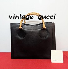 Borsa a mano Gucci in pelle di bambù nera autentica