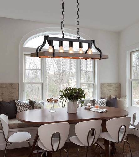 Rustic Kitchen Island Dining Room Light Fixture Farmhouse Linear Chandelier B... - Picture 2 of 9