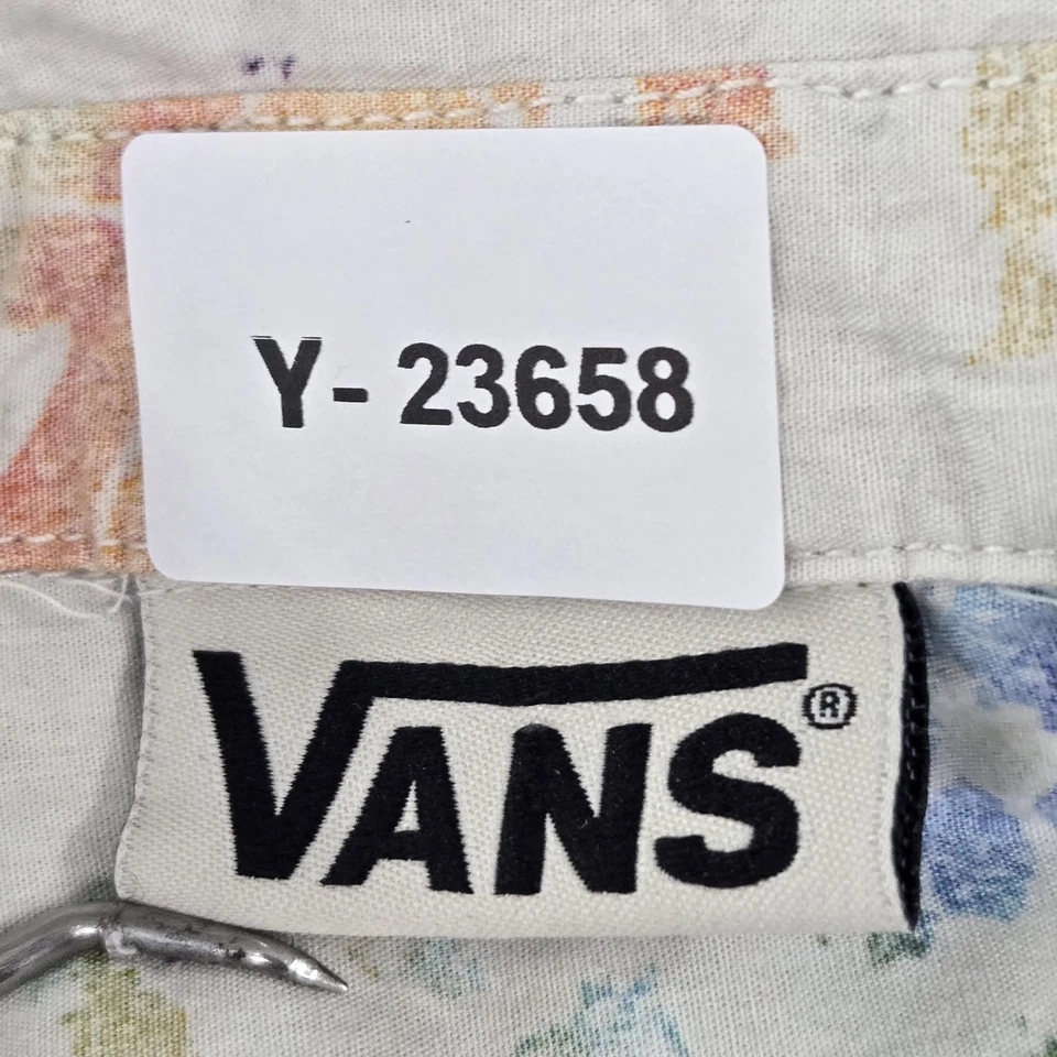 Vans Hombres Camisa Abotonada XL Off-White Floral Camisa Hawaiana Bolsillo Corto Foto 2 de 4