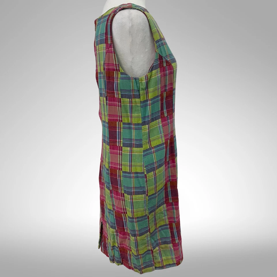 Vestido Vaina Chadwicks Seaglass Madras Cuadros Talla 8 100% Algodón Sin Mangas Foto 4 de 4