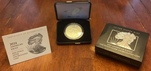 2024-W $1 Burnished Silver Eagle Uncirculated West Point Mint Coin Box and COA