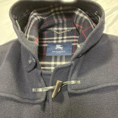 Burberry London Men's Duffle Coat Navy Wool Nova Check XL Hooded
