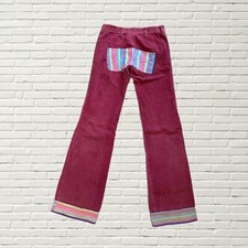 Vintage 70s Patchwork Corduroy Pants Burgundy W Stripe Patchwork Size Xs/s