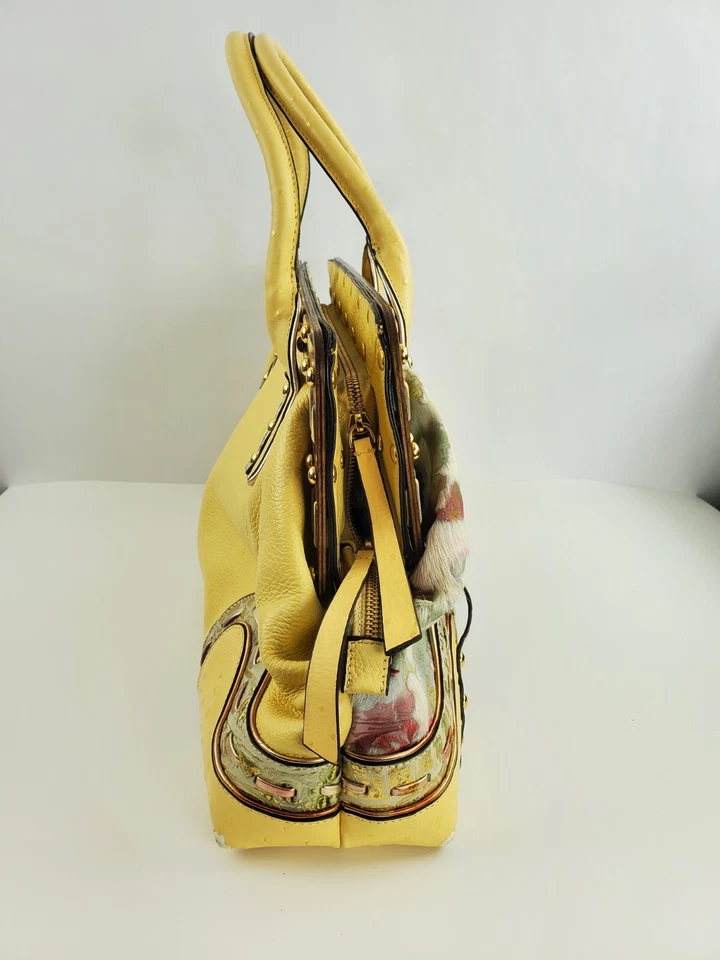 Bolso de Mano Grande de Cuero Amarillo Floral y Mantequilla CROMIA Bolso de Mano ITALIA Foto 4 de 4