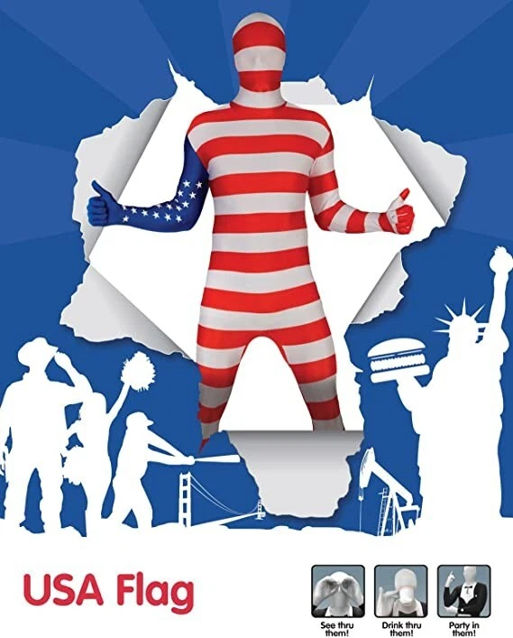 Adulto EE. UU. Morphsuit Hombres Mujeres Bandera Americana Skinsuit Zentai Traje Disfraz M-XXL Foto 4 de 4