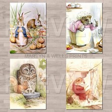 Beatrix Potter prints. A4 canvas paper / poster. Peter Rabbit. Squirrel Nutkin.
