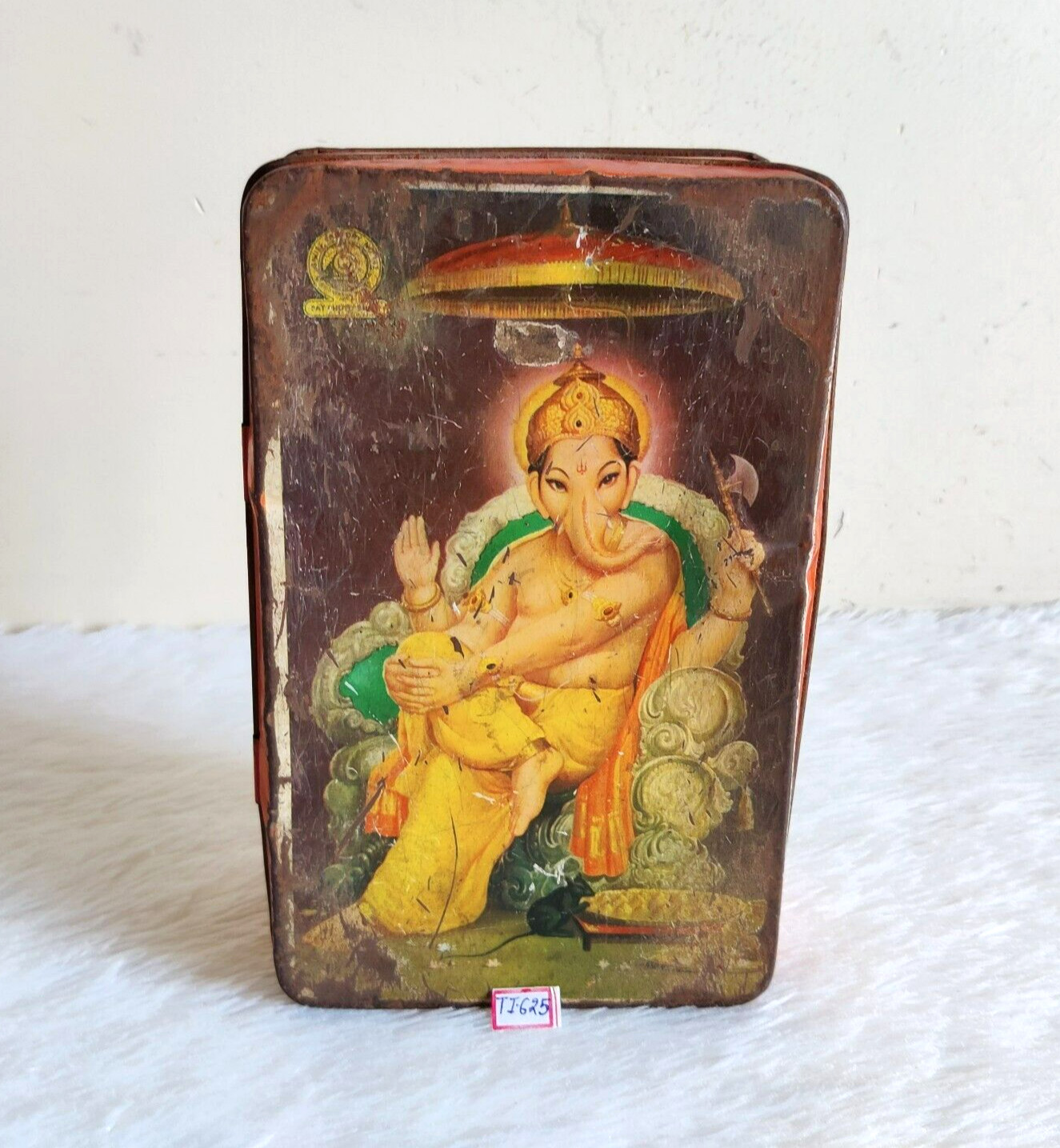 Caja De Lata Antigua De Snuff Con Gráficos De Lord Ganesha Royal Frontier TI625