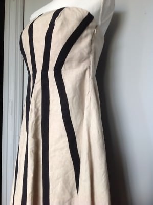 kenar linen dress Kenar Dress Women's Size 14 100% Linen Sheath Black &Tan Midi