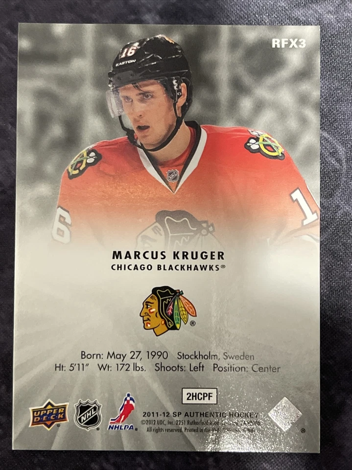 2011-12 SP Authentic Rookie Holo FX RFX3 Marcus Kruger Chicago Blackhawks  - Image 2 of 2