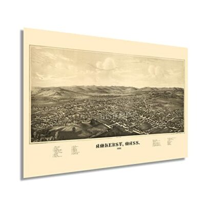 1886 Amherst Massachusetts Map Poster - History Map of Amherst MA Wall Art Print