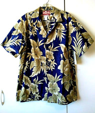 NEW VTG MEN'S RJC BLUE FLORAL 100 COTTON MADE IN HAWAII USA HAWAIIAN SHIRT L