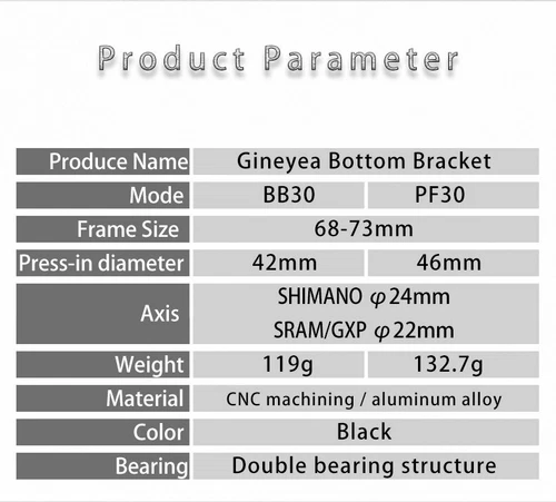Gineyea BB30 PF30 Bottom Bracket Sealed Press-fit MTB Bike Holowtech XT Sram Gxp - Picture 2 of 12