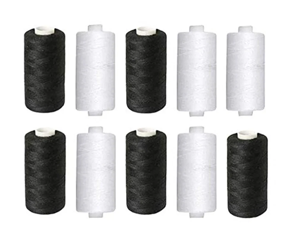 5 Black 5 White 250mtr Polyester Thread Reel Spools - Sewing Yarn All Purpose - Image 3 of 4