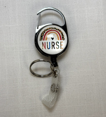 Nurse Badge Reel Retractable Badge ID Holder, Rainbow, Cheetah Print, Heart