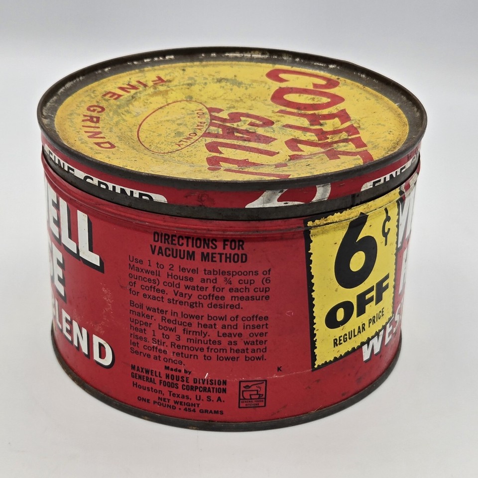 Vintage Maxwell House Western Blend Coffee Tin Can 1 Lb One Pound