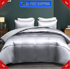 3-Piece Reversible King Size Silk Comforter Set/Bedding Set Soft Satin Comforte