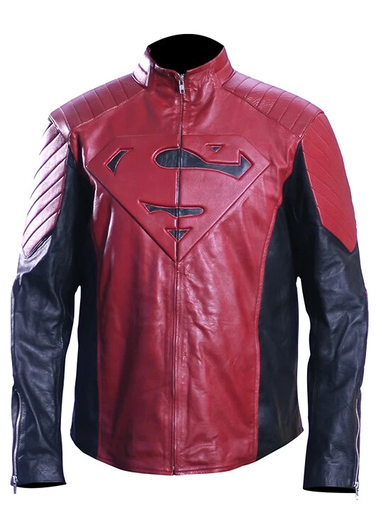 Red leather shop superman jacket