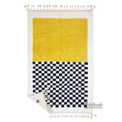 MADE TO ORDER-Moroccan Handmade Beni Ourain Rug Wool Berber Checkered Yellow Rug