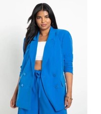 Eloquii Blazer Jacket Women Size 18 Blue Mid Length Button Front Coat C2