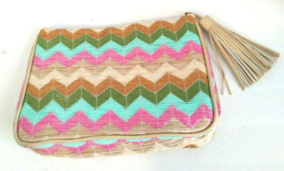 Stephanie Johnson Women's M Clutch Bag Multicolor Zigzag Makeup Zipper Tassel