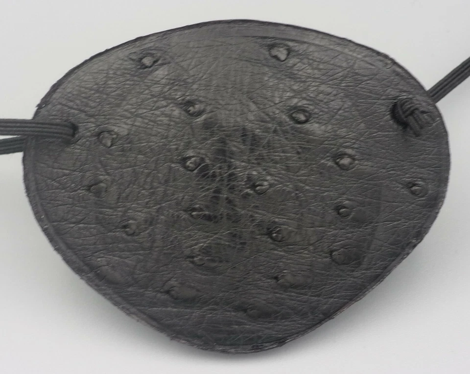 AVESTRUZ Y CUERO NEGRO, elástico reemplazable, hecho a mano - MEJOR PARCHE PARA OJOS DEL MUNDO Foto 4 de 4