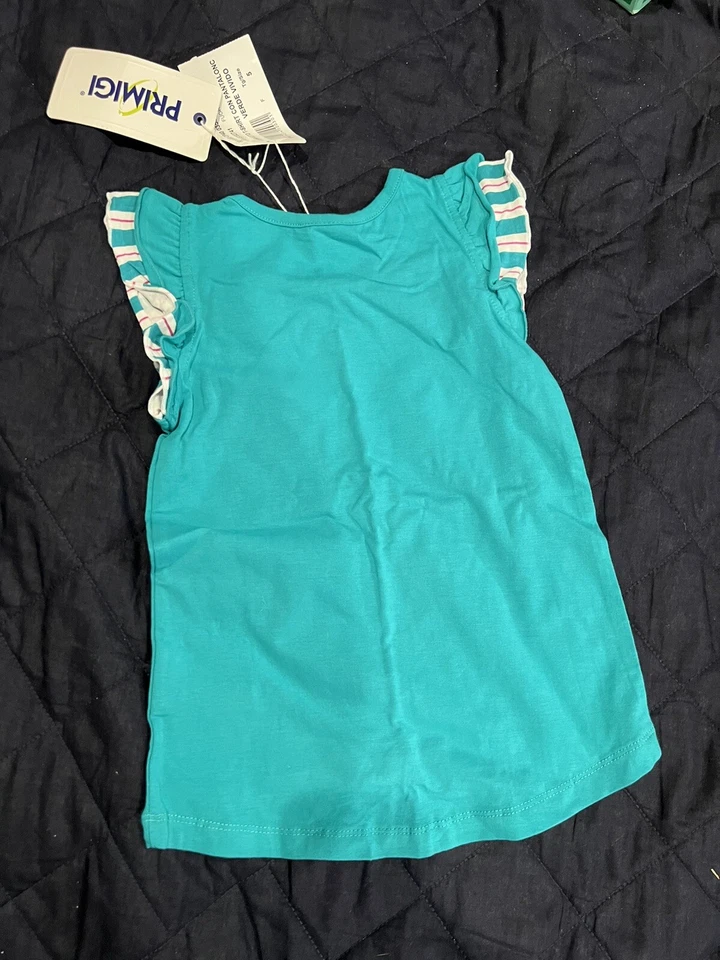 Primigi Niñas Conjunto Corto Verde Azulado Y Rosa 5T Pantalones Cortos Sin Mangas Verano Foto 2 de 4