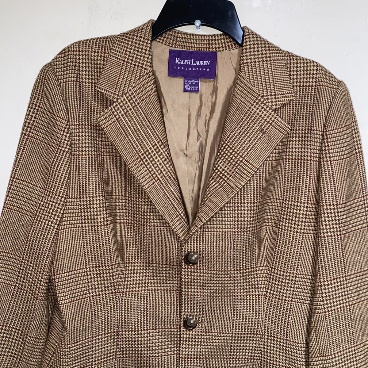 ジャケット・アウター Lauren Ralph LaurenWool Blazer Jacket RALPH LAUREN Collection PURPLE LABEL TAN LIGHT WOOL PLAID BLAZER