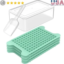 Mini Ice Cube Tray W/ Container Easy Release Nugget Ice Cube Maker Freezer New