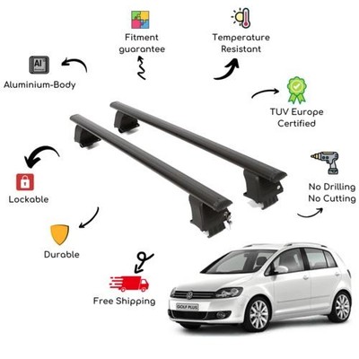 Bare Roof Rack Cross Bars Set for VOLKSWAGEN Golf V 1K Plus 5 Door 03-08 Black