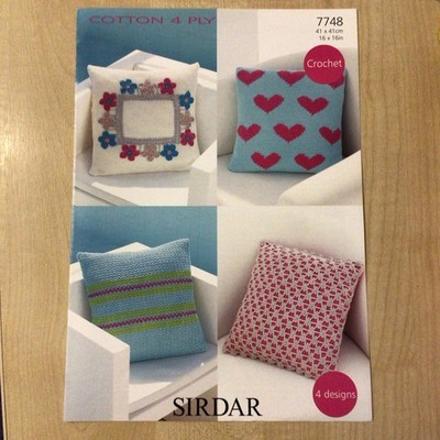 Sirdar Baumwolle doppelt gestrickt gehäkelt Kissenbezüge Muster 4 Designs 7748
