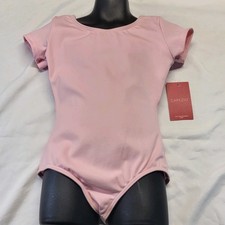Capezio Team Basics Short Sleeve Child Leotard Pink Scoop Front  Back SZ MC