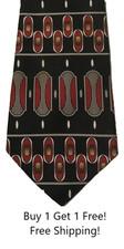 Ketch Men's Tie Made in USA Black Red 4 x 56" Vintage Art Deco Polyester