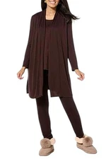 Nina Leonard Women 3-piece Shawl Cardigan Tank & Pant Set Coffee Bean