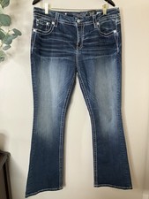 Miss Me Easy Boot Jeans W34 L31 Curvy Fit Mid Rise Fleur De Lis Dark Denim New