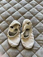 Girls Ballet Slippers White Ivory Dance Shoes Cross Straps Unbranded 6  Sole