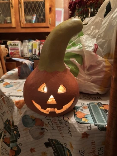 Vintage Lighted Jack-O-Lantern Real Gourd Halloween-Light Up-preowned