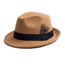 Short Brim Fedora Hats for Men  Women Felt Dress Panama Trilby Medium Camel