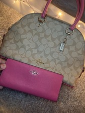 Coach Pink  Tan Monogram Handbag  Matching Wallet   Gently Used