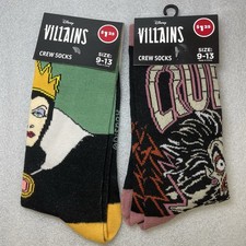 2 Of Disney Villains Crew Socks Evil Queen Snow White  Cruella Size 9-13