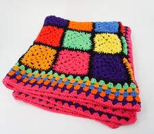 Handmade Crochet Granny Squares Blanket 41x73" Boho Bright Multi Color