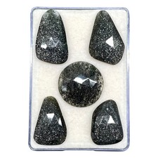 5 Pcs Natural Black Sunstone 25-32mm Rose Cut Flat Back Loose Gemstones Lot